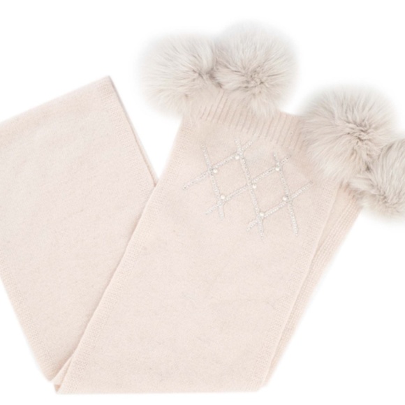 Michie's Criss Cross Scarf With Fur Pom Poms - Picture 1 of 9